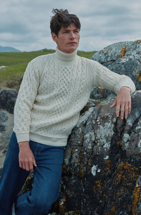 Aran Woollen Mills Knitted Merino Wool Polo Neck Sweater - B406