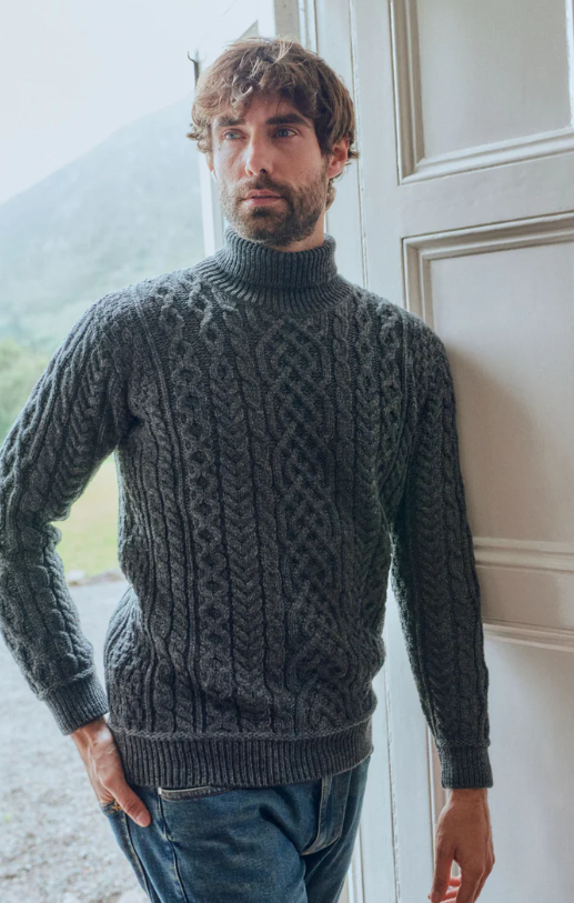 Aran Woollen Mills Knitted Merino Wool Polo Neck Sweater - B406