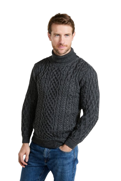 Aran Woollen Mills Knitted Merino Wool Polo Neck Sweater - B406