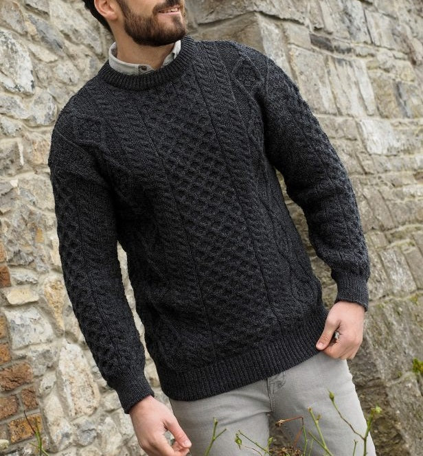 Inishmore Aran Crew Neck Sweater - Charcoal