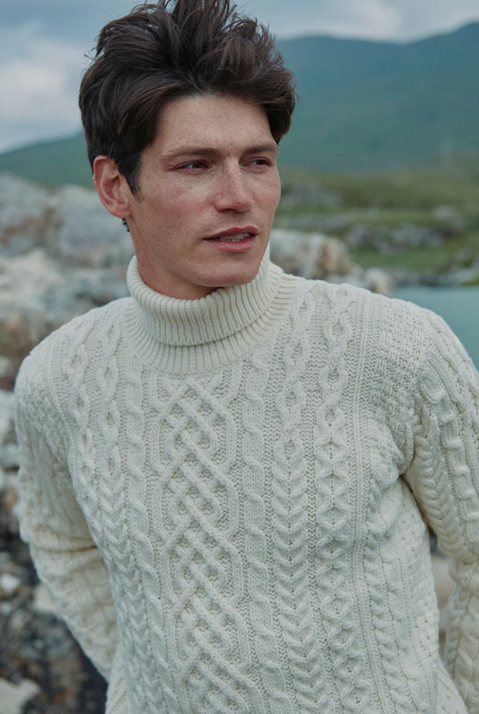 Aran Woollen Mills Knitted Merino Wool Polo Neck Sweater - B406