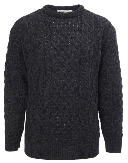 Classic Aran Jumper Traditional Unisex Crew Neck Sweater - C1347 - Yarmo Group
